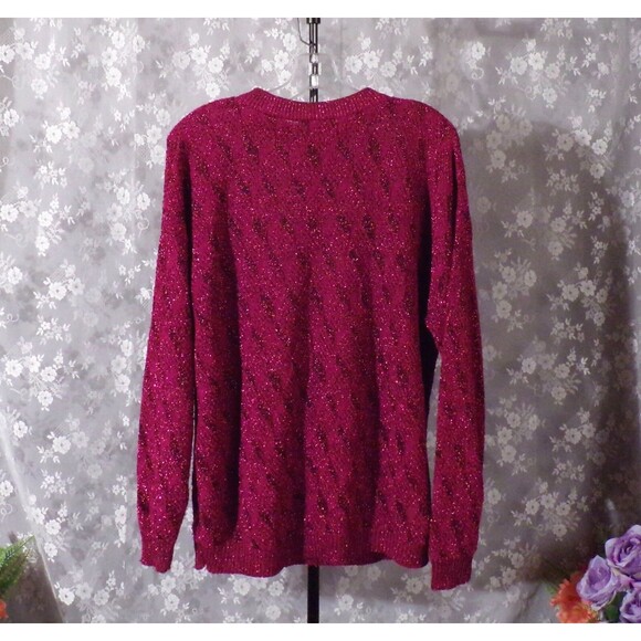 Vintage 80s Sweater 1980s Dark Pink Glitter New Wave Hipster Retro Size Large - Picture 2 of 8